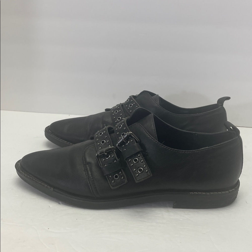 Bleecker & Bond 9..5 Leigh Double Studded Monk Strap Black Leather Oxfords Shoes